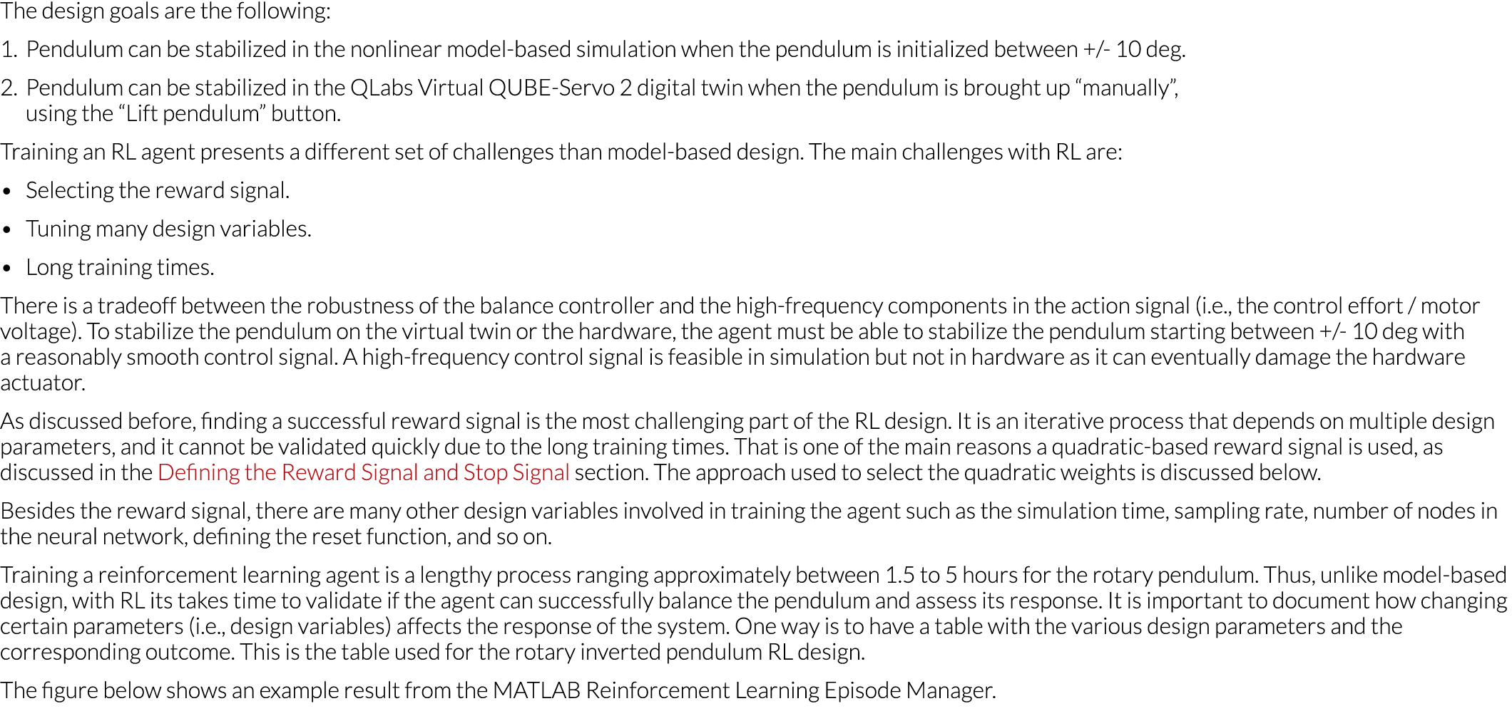 The design goals are the following: 1  Pendulum can be stabilized in the nonlinear model-based simulation when the pe   