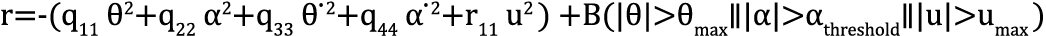 r -(q11  2+q22  2+q33    2+q44    2+r11 u2 ) +B(     max      threshold  u  umax )