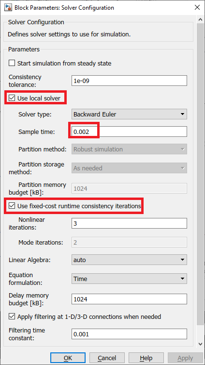 Simscape solver configuration